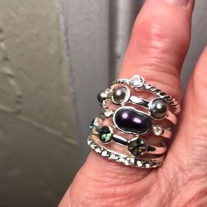 Avon multi-stone ring set, pearls,crystal and iridescent stones set in silver